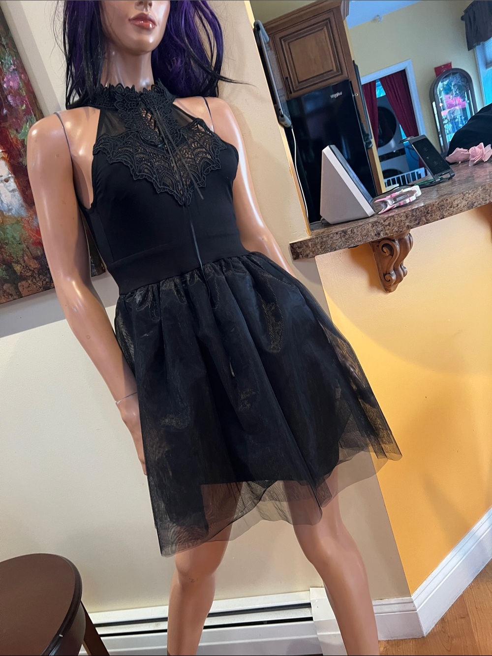 Killstar Black XS nyte nymph party dress Lace Halter Tulle Mini nwt